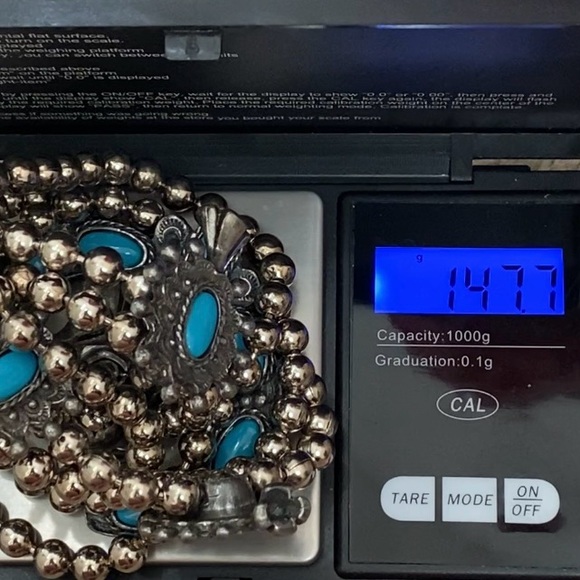 Vintage Faux Turquoise Silver-tone Ball Chain Squash Blossom Necklace 147.7g - Picture 10 of 14